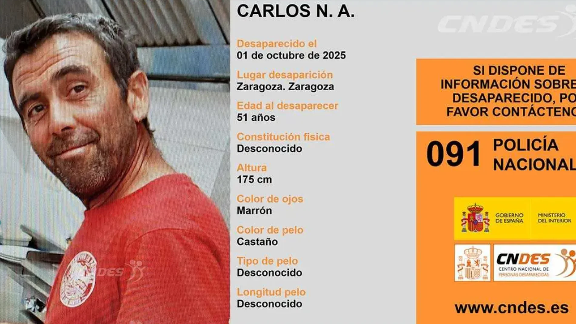 La Policía Nacional busca a un hombre de 51 años desaparecido en Zaragoza