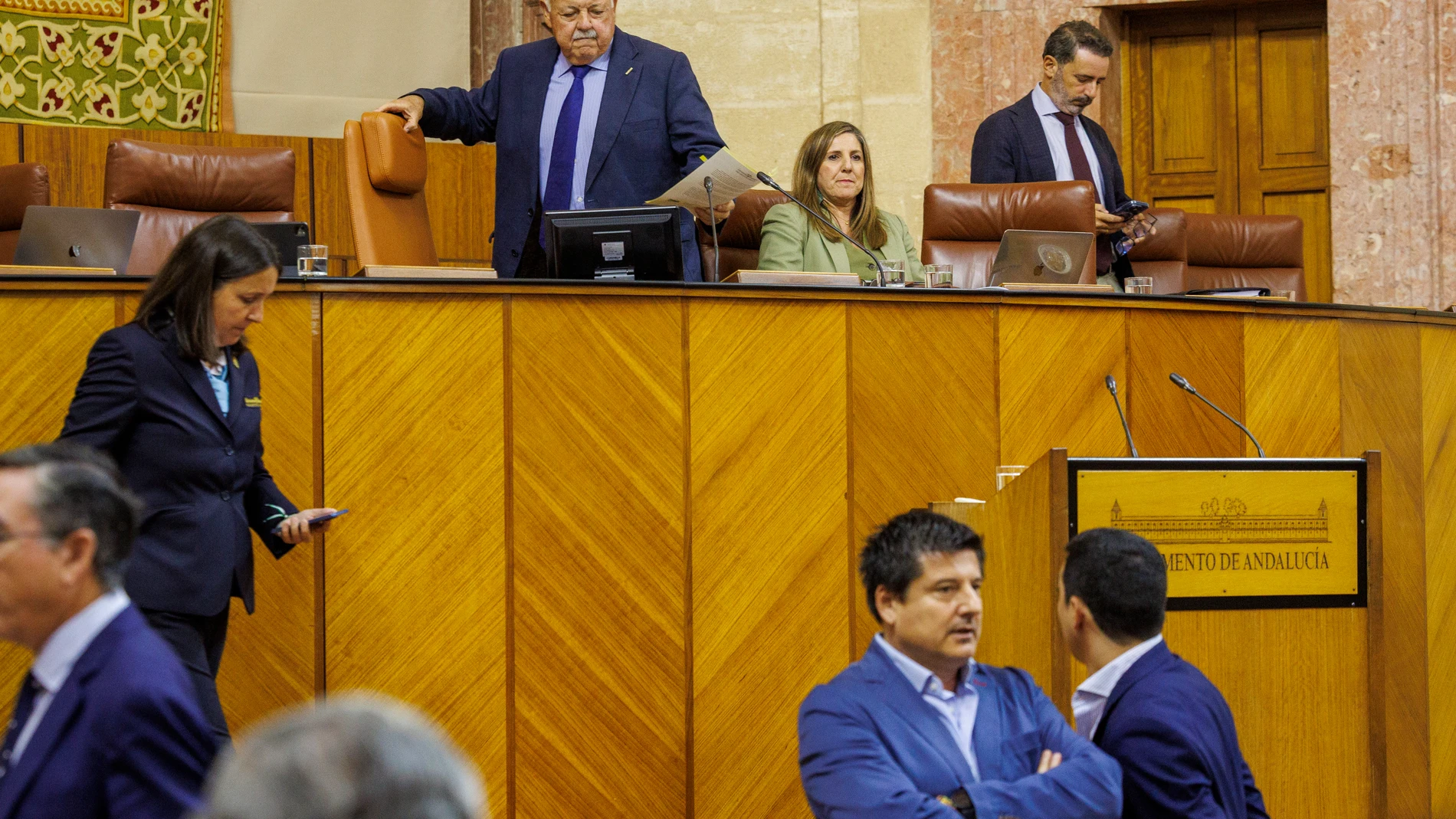 GRAFAND1046. SEVILLA, 08/10/2025.- El pleno del Parlamento andaluz ha comenzado con más de media hora de retraso debido a la petición de los tres partidos de izquierda de modificar el orden del día para incluir un debate general sobre los problemas registrados en el cribado del cáncer de mama, una situación que ha generado una bronca parlamentaria. En el momento en que se disponía a comenzar el pleno, con la intervención de la consejera de Fomento, Articulación del Territorio y Vivienda, Roc...