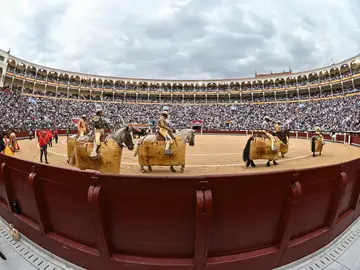 Séptimo festejo de la Feria de Otoño en la plaza de toros de Las Ventas MADRID, 11/10/2025.- Salida al ruedo durante el séptimo festejo de la Feria de Otoño en la plaza de toros de Las Ventas, Madrid, con toros de Victorino Martín. EFE/ Fernando Villar