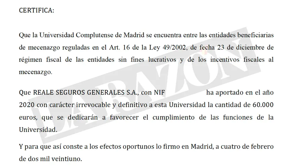 Certificado donación