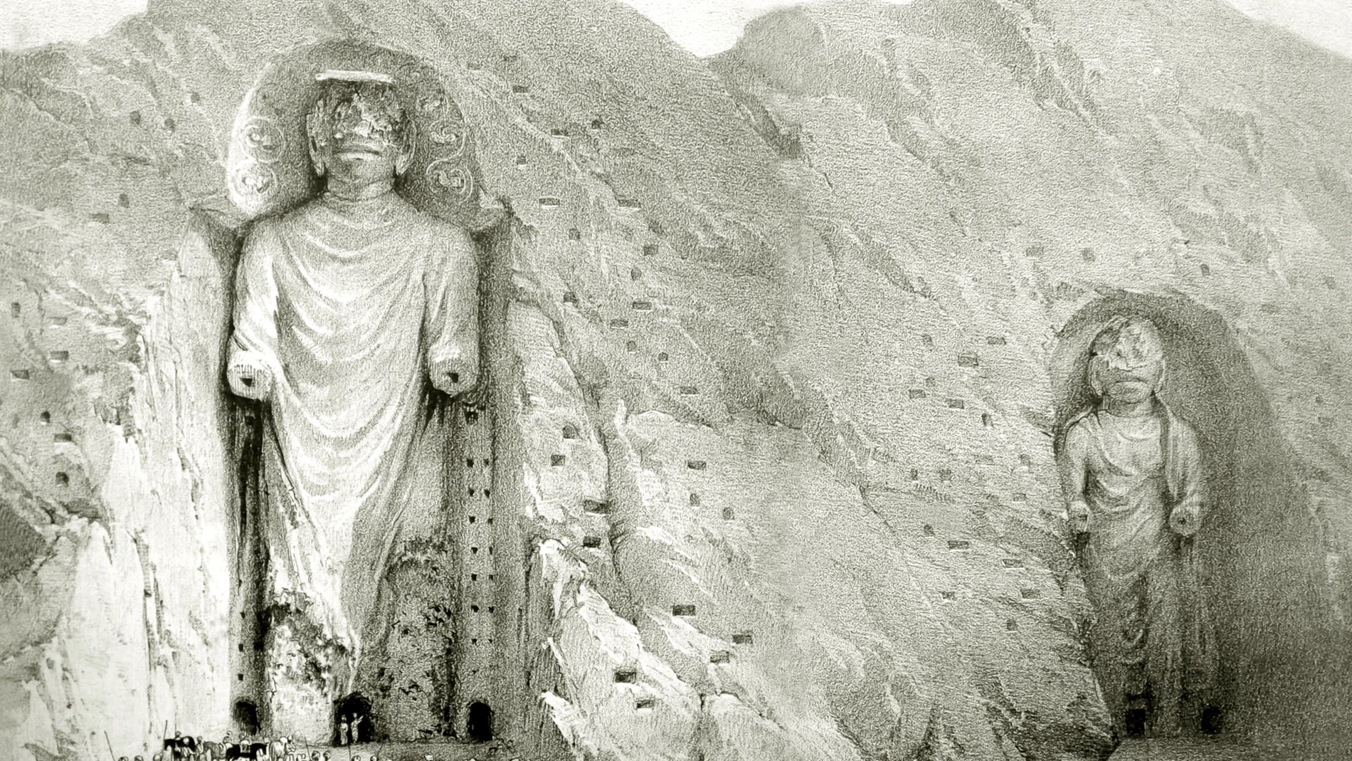 ugar de unas estatuas de budas, grabado de 1834