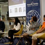 Marco Gordillo, coordinador de Alianzas e Incidencia Política de Manos Unidas; Valeria Pasarín Linares, especialista en Derecho a la Alimentación, FAO (División para la Transformación Rural y la Igualdad de Género, ESP); Ana-Regina Segura Martínez, jefa del Área de Desarrollo Rural, Seguridad Alimentaria y Nutrición, AECID; y Santiaga Serafín, presidente de la Comunidad Campesina de Cachuna