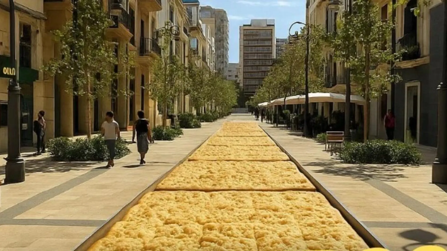 La coca de mollitas se elaborará el próximo sábado en la Avenida de la Constitución de Alicante tal y como aparece en la imagen, una simulación