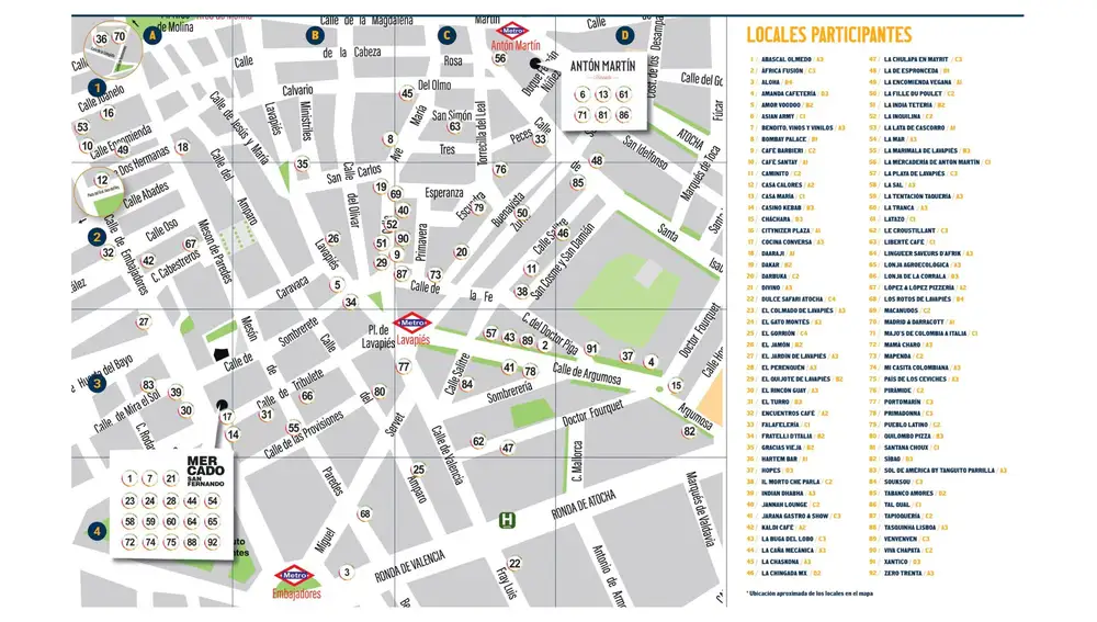 Mapa de locales participantes en Tapapiés 2025 Madrid