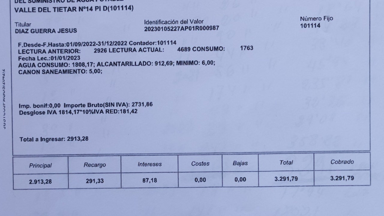 La odisea de un jubilado abulense al que cobraron 3.000 euros por consumo de agua en su vivienda sin haber estado en ella