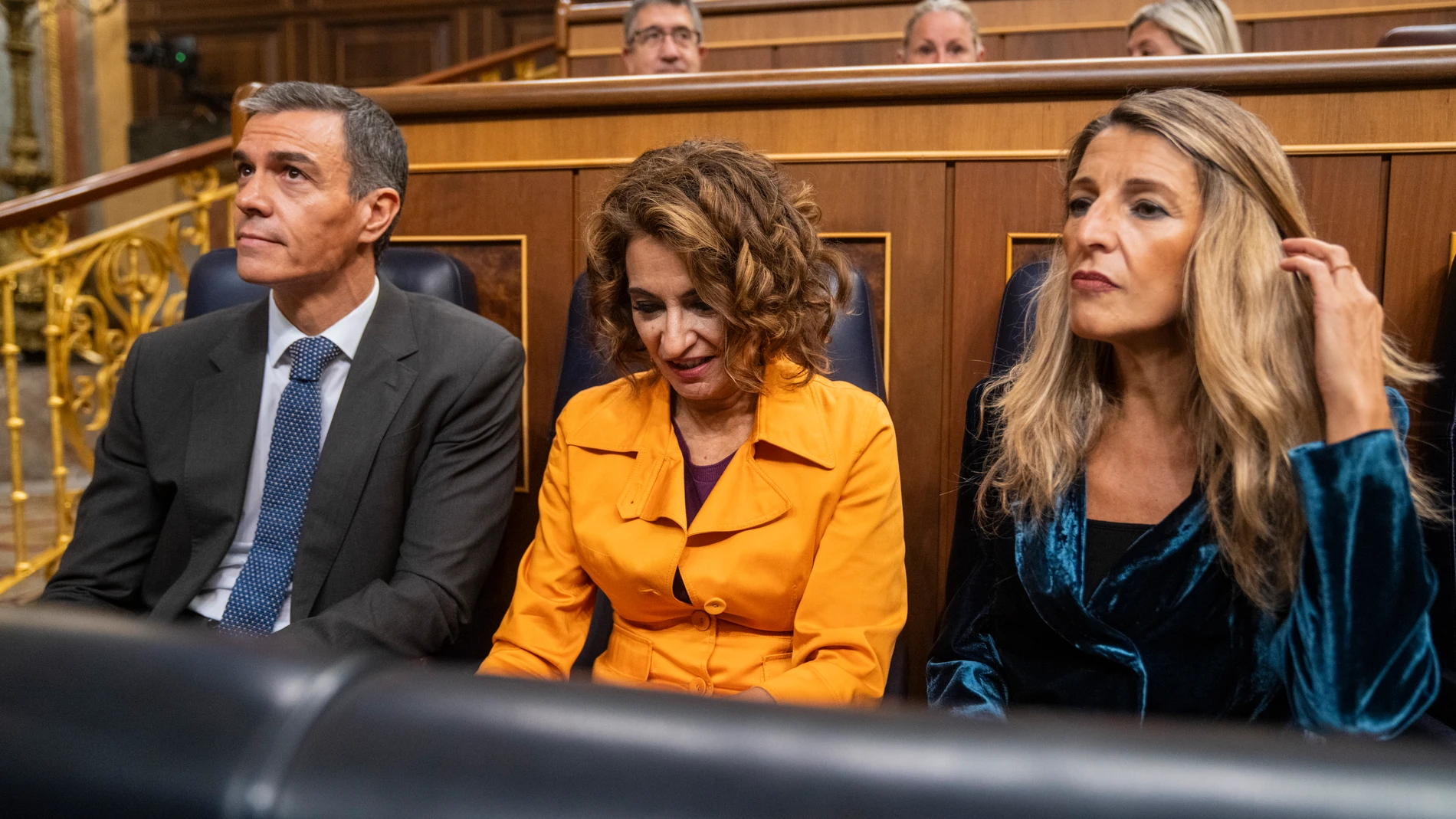Pedro Sánchez, María Jesús Montero y Yolanda Díaz en el Pleno del Congreso