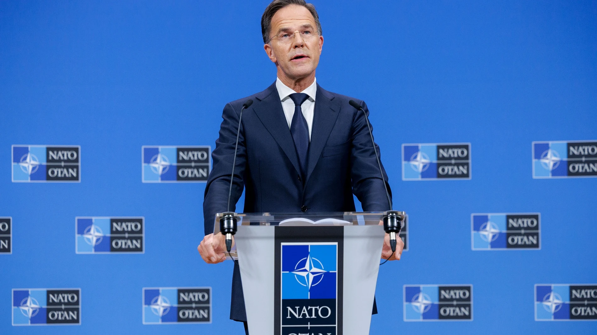 Rueda de prensa del secretario general de la OTAN, Mark Rutte. REMITIDA / HANDOUT por NATO Fotografía remitida a medios de comunicación exclusivamente para ilustrar la noticia a la que hace referencia la imagen, y citando la procedencia de la imagen en la firma 15/10/2025