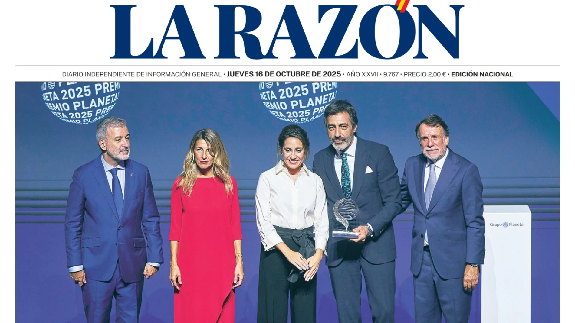Portada de LA RAZÓN de este jueves 16 de octubre de 2025