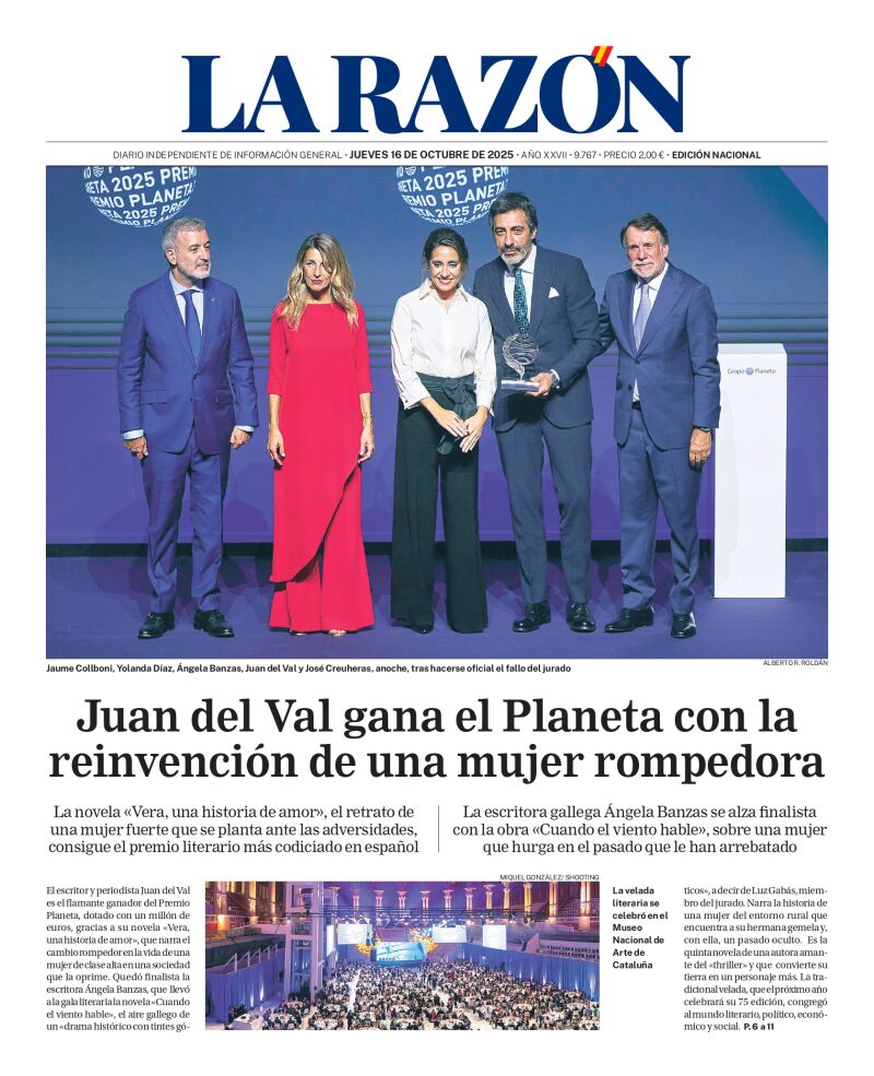 Portada de LA RAZÓN de este jueves 16 de octubre de 2025