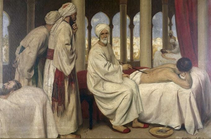 Abu al-Qasim al-Zahrawi (o Albucasis) ampollando a un paciente en el hospital de Córdoba