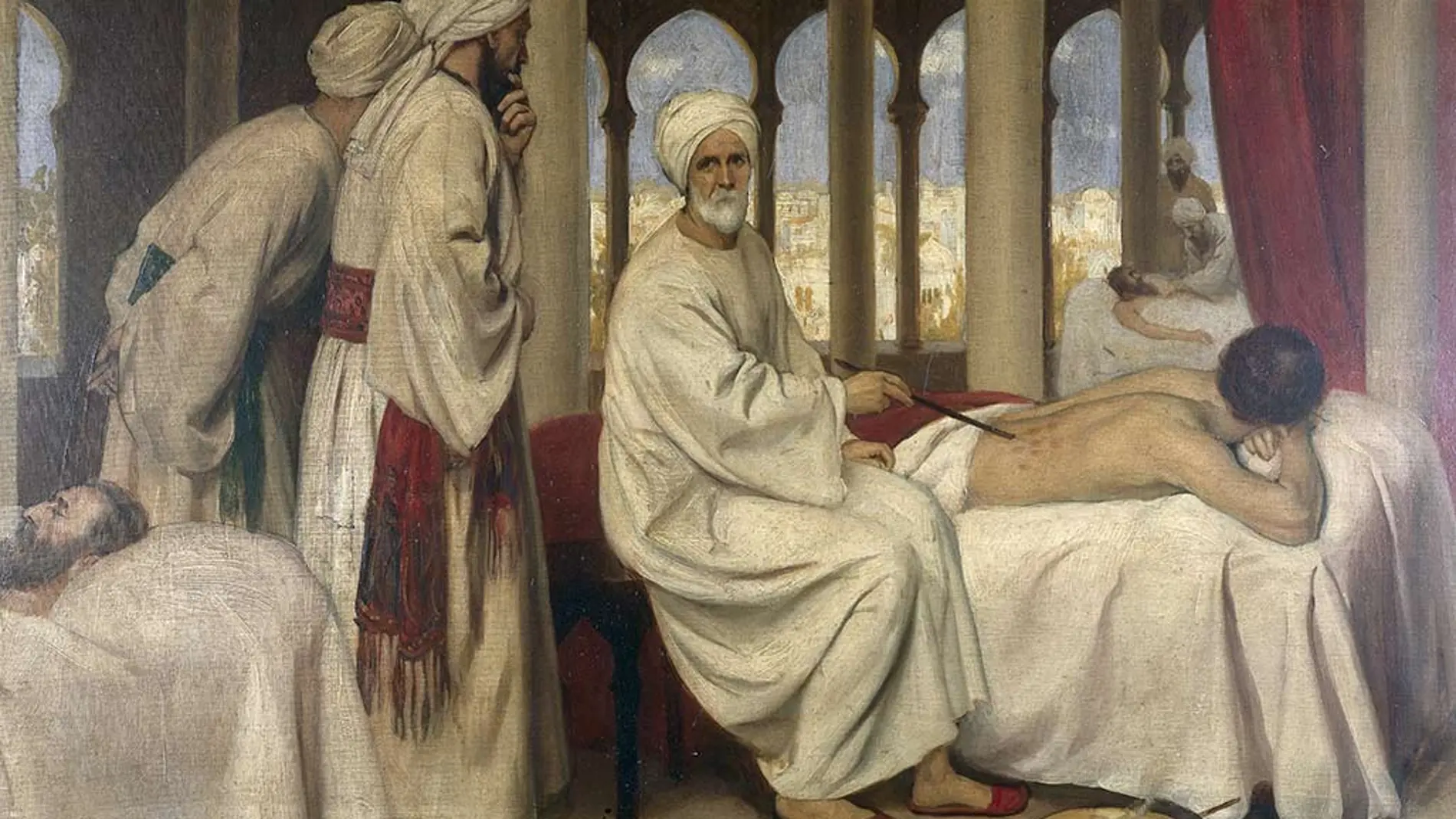Abu al-Qasim al-Zahrawi (o Albucasis) ampollando a un paciente en el hospital de Córdoba