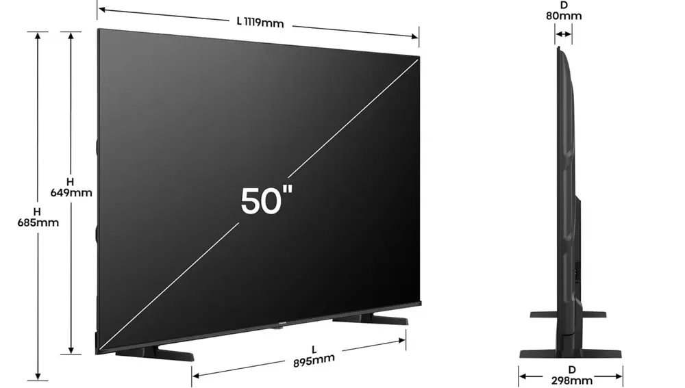 Dimensiones del Hisense 50E7Q