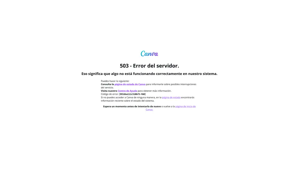 Mensaje en la web de Canva