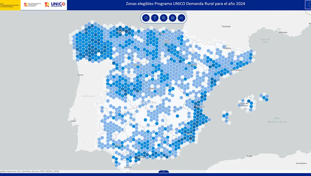 Mapa de zonas subvencionadas