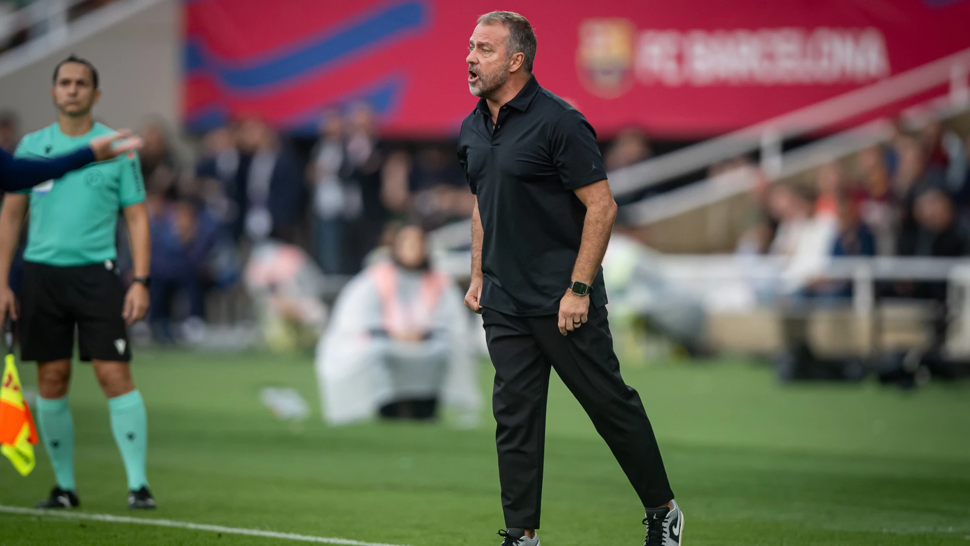 October 18, 2025, Barcelona, Spain: Head Coach Hansi Flick (FC Barcelona) seen during a La Liga EA Sports match between FC Barcelona and Girona FC at Estadi Olimpic Lluís Companys. Final Score: FC Barcelona 2:1 Girona FC Europa Press/Contacto/Felipe Mondino 18/10/2025 ONLY FOR USE IN SPAIN