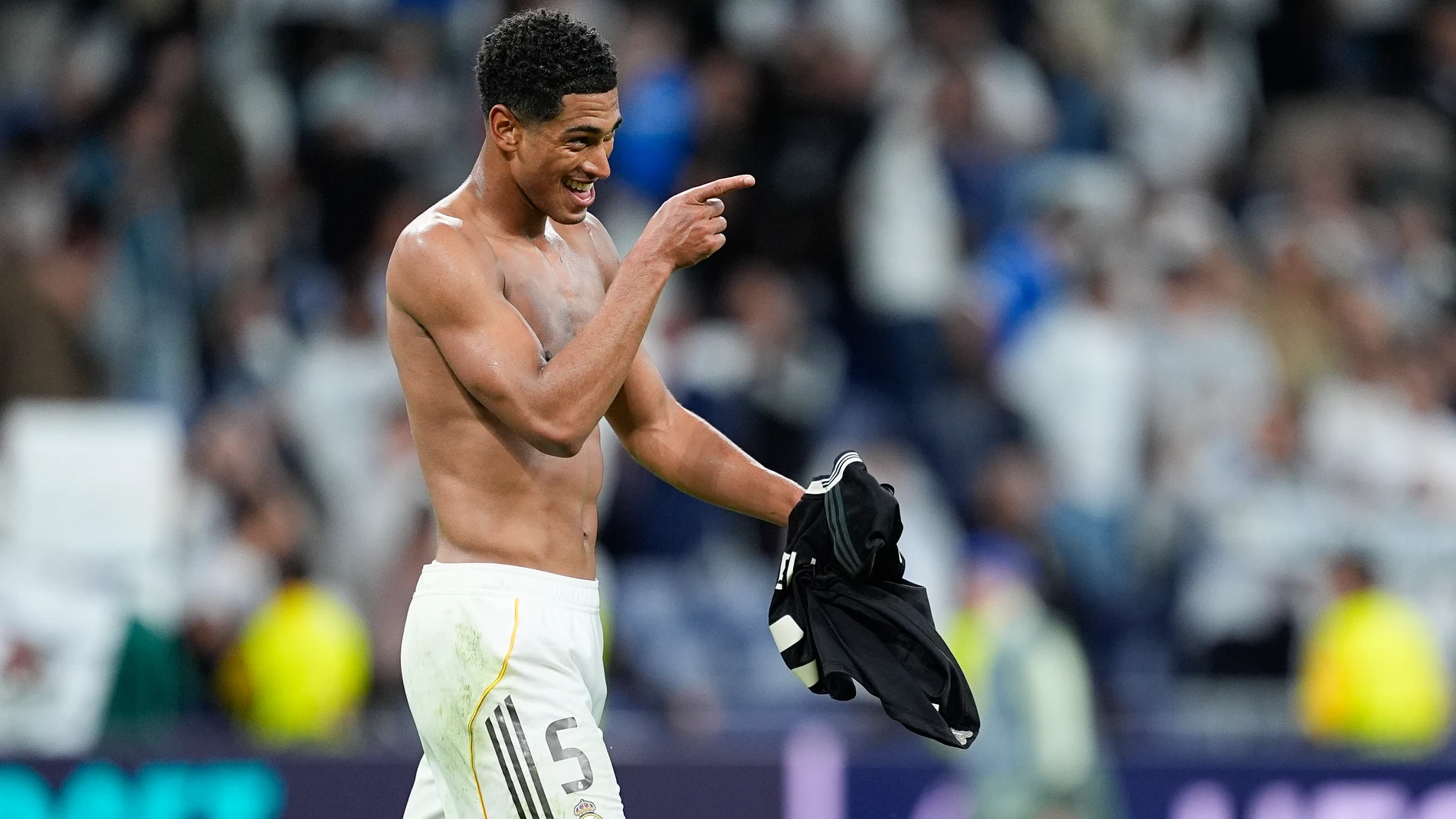 Jude Bellingham of Real Madrid CF celebrates the victory during the UEFA Champions League 2025/26 League Phase MD3 match between Real Madrid C.F. and Juventus FC at Estadio Santiago Bernabeu on October 22, 2025 in Madrid, Spain.AFP7 22/10/2025 ONLY FOR USE IN SPAIN