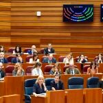 Bancada del PP y de los miembros del Gobierno con Mañueco a la cabeza durante las votaciones 