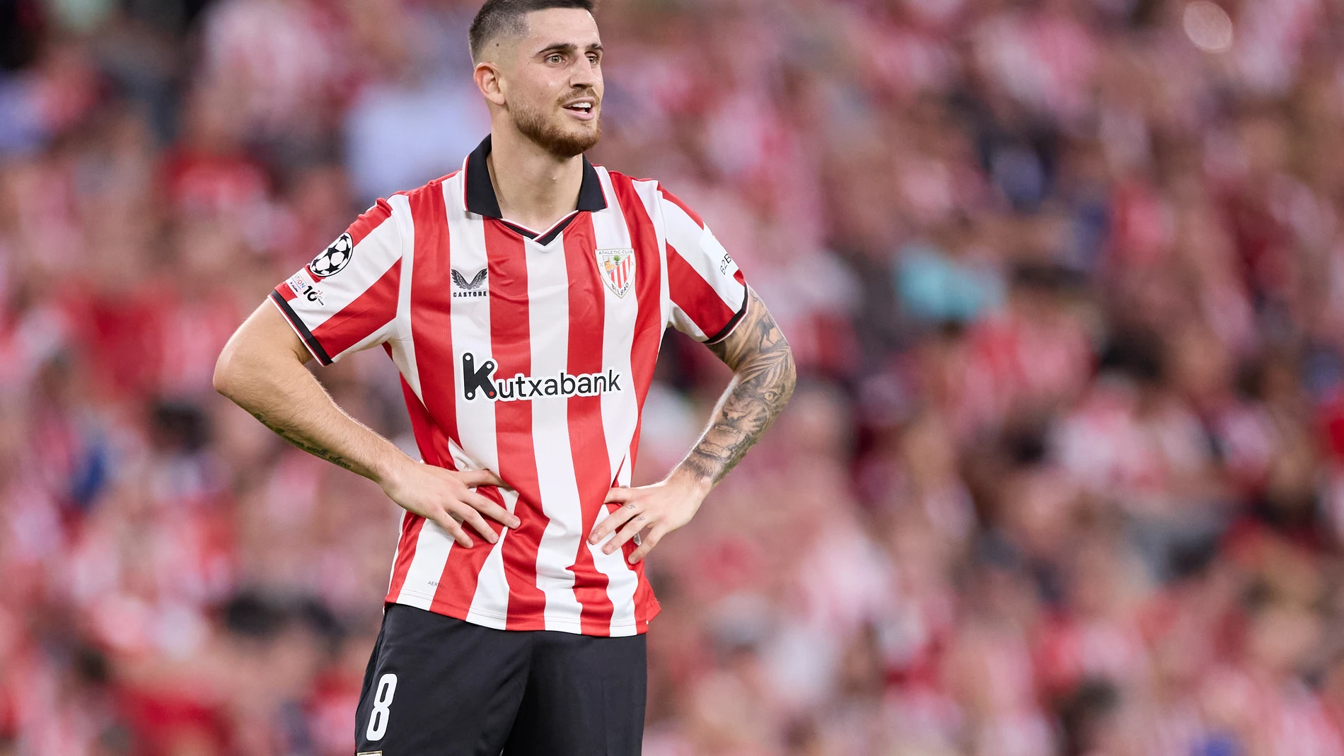 Oihan Sancet of Athletic Club looks on during the UEFA Champions League 2025-26 League Phase MD3 match between Athletic Club and Qarabag FK at San Mames on October 22, 2025, in Bilbao, Spain. AFP7 22/10/2025 ONLY FOR USE IN SPAIN