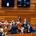 Mañueco y Fernández Carriedo se felicitan tras aprobarse el techo de gasto en las Cortes