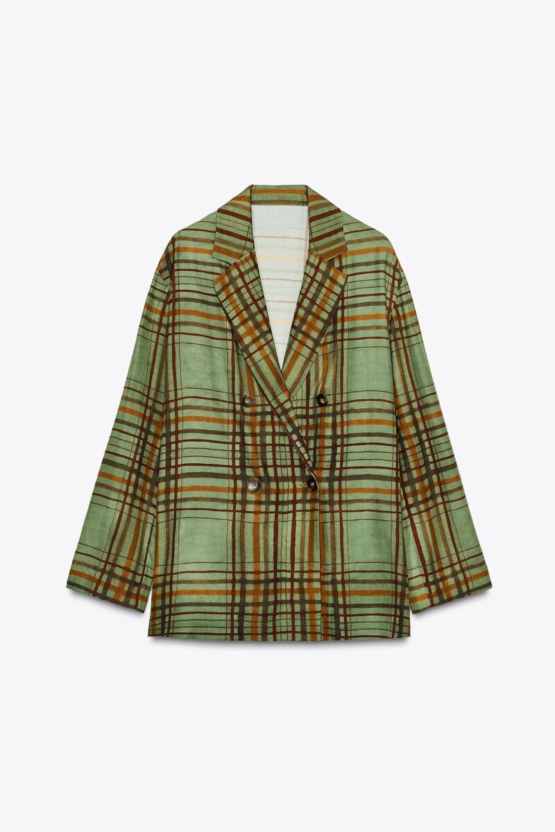Blazer fluida cuadros zw collection.