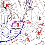 Mapa de superficie con la previsión de la borrasca Benjamín