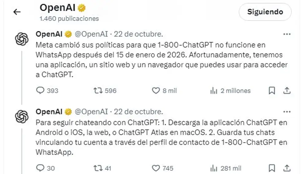 Respuesta de OpenAI al cambio de condiciones de WhatsApp Business