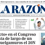 Portada de LA RAZÓN de este jueves 23 de octubre de 2025