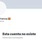 La cuenta en X de Marcos Francoy, eliminada este lunes por la noche
