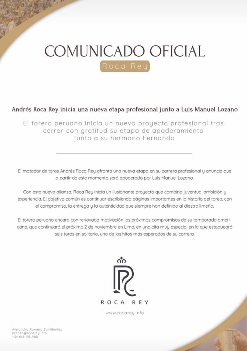 Comunicado de Roca Rey