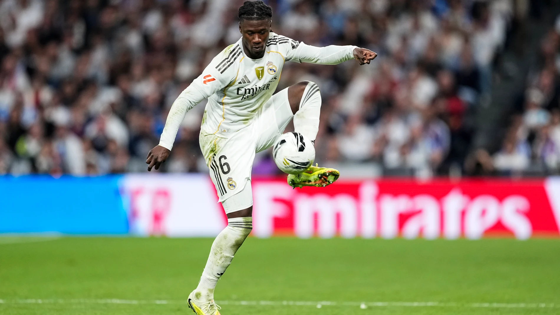 Eduardo Camavinga of Real Madrid CF in action during the Spanish League, LaLiga EA Sports, football match played between Real Madrid C.F. and FC Barcelona at Santiago Bernabeu stadium on October 26, 2025, in Madrid, Spain. AFP7 26/10/2025 ONLY FOR USE IN SPAIN