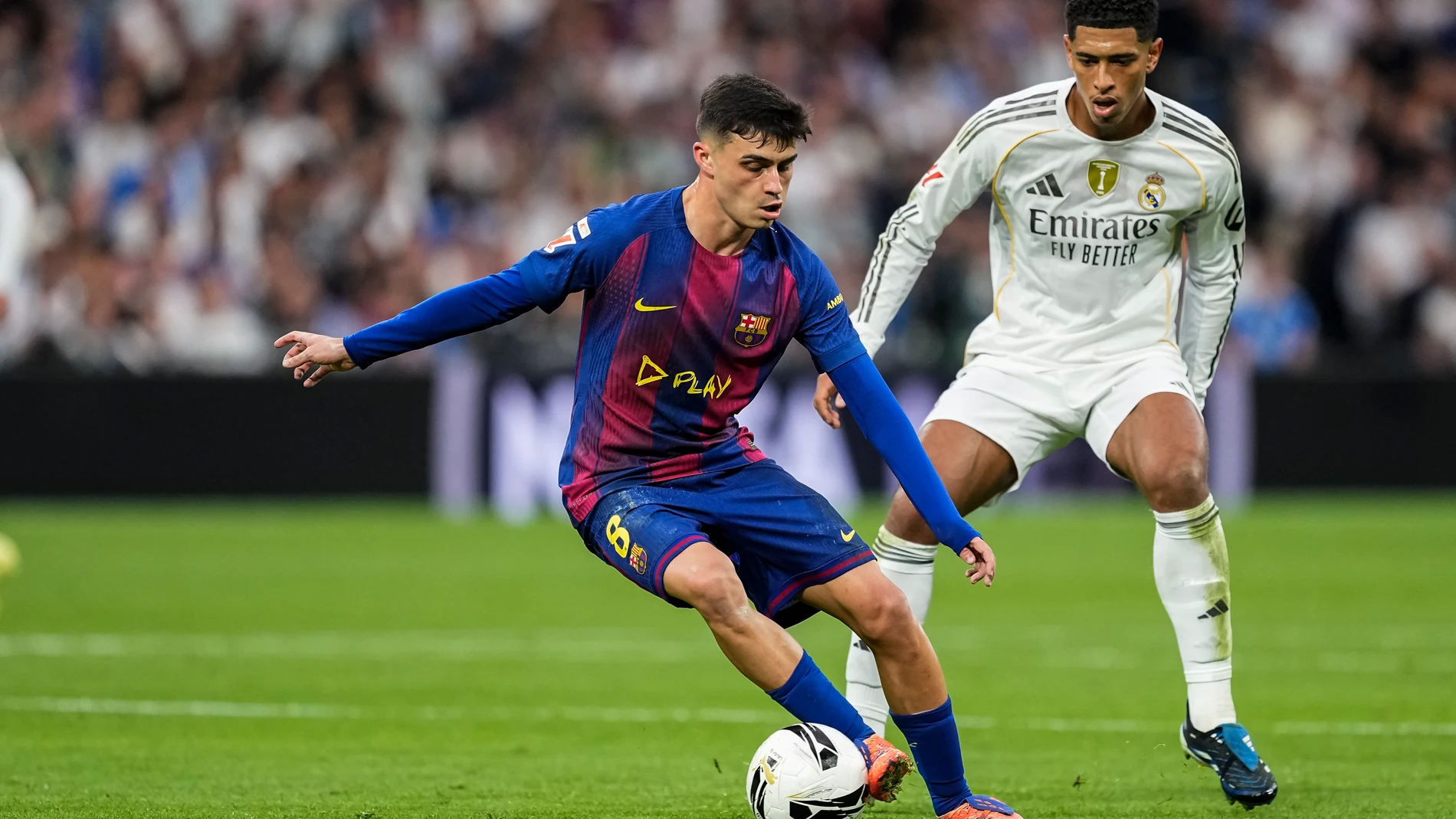 Pedri of FC Barcelona in action during the Spanish League, LaLiga EA Sports, football match played between Real Madrid C.F. and FC Barcelona at Santiago Bernabeu stadium on October 26, 2025, in Madrid, Spain. AFP7 26/10/2025 ONLY FOR USE IN SPAIN