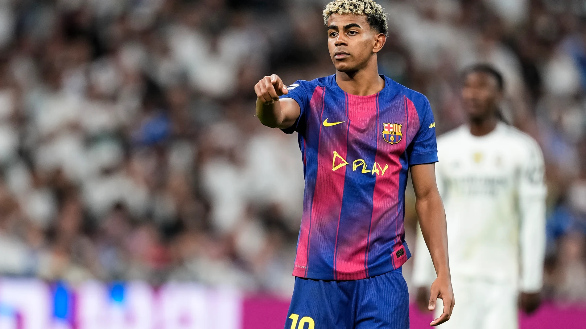 Lamine Yamal of FC Barcelona gestures during the Spanish League, LaLiga EA Sports, football match played between Real Madrid C.F. and FC Barcelona at Santiago Bernabeu stadium on October 26, 2025, in Madrid, Spain. AFP7 26/10/2025 ONLY FOR USE IN SPAIN