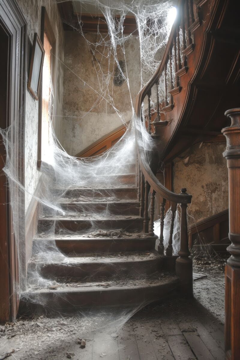 Unas escaleras con telarañas