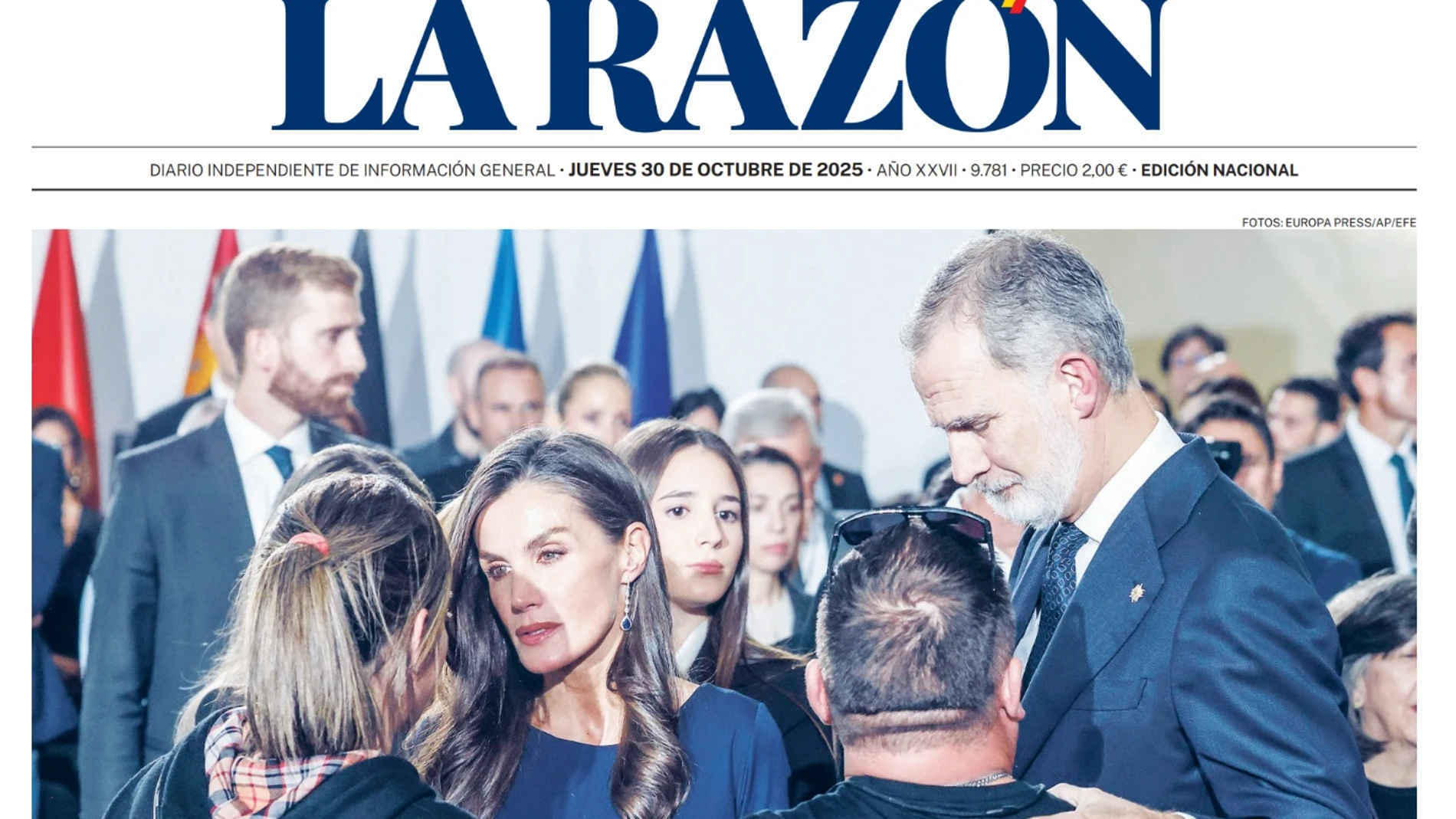 Portada de LA RAZÓN de este jueves 30 de octubre de 2025