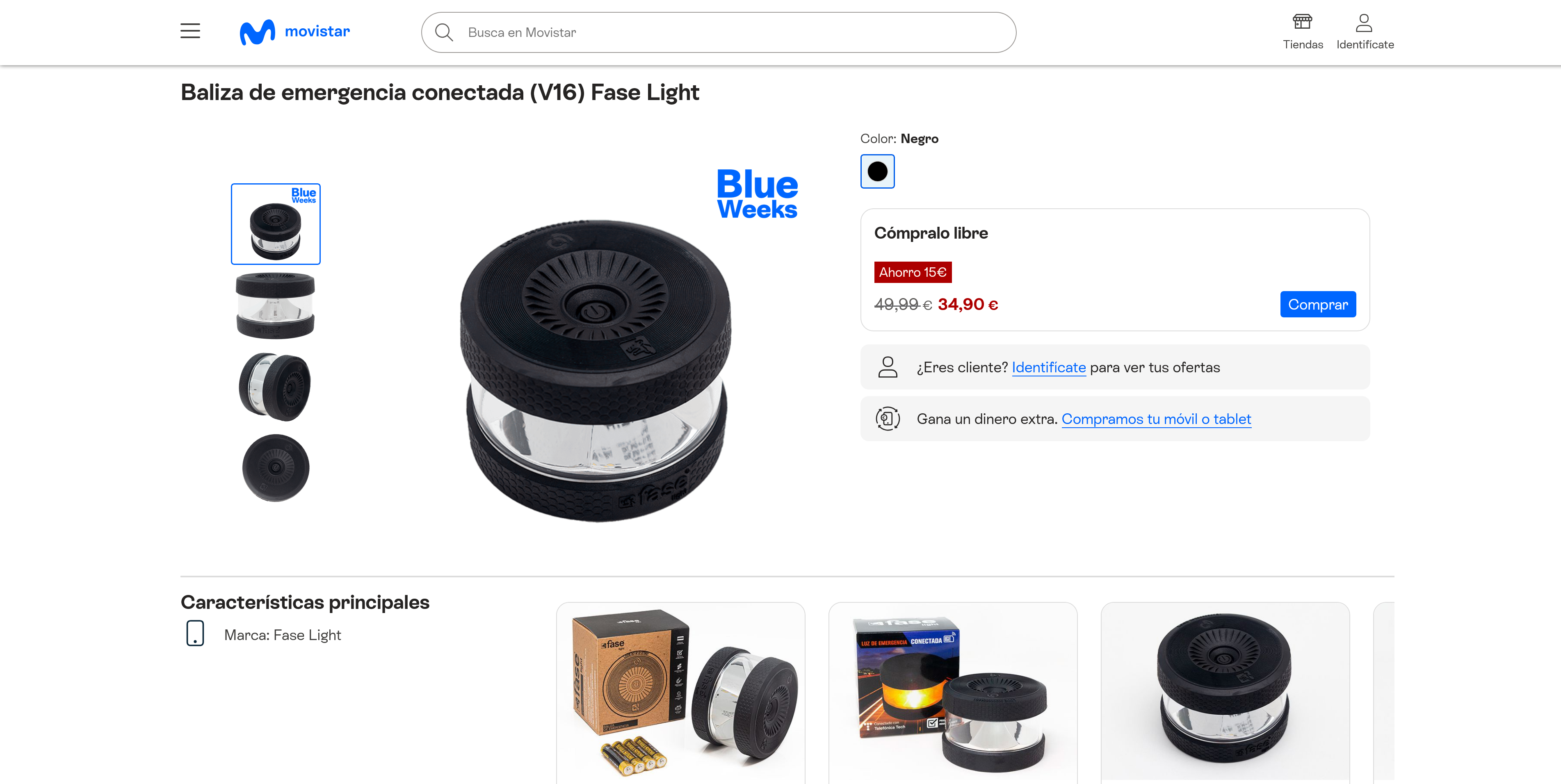 La oferta de la baliza V16 en la web de la operadora