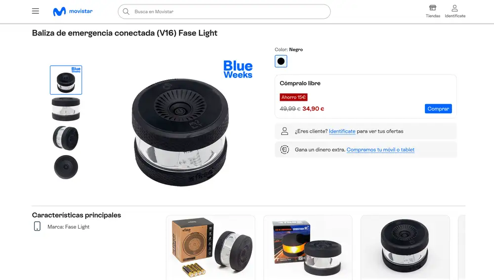 La oferta de la baliza V16 en la web de la operadora