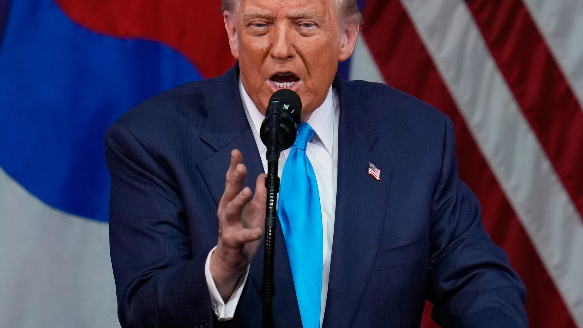 United States President Donald Trump speaks at the Asia-Pacific Economic Cooperation (APEC) CEO summit in Gyeongju, South Korea, Wednesday, Oct. 29, 2025. (AP Photo/Ng Han Guan)