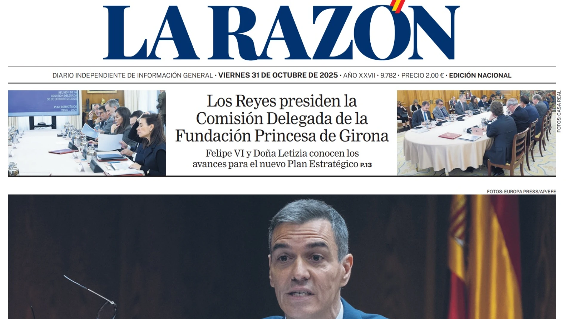 Portada de LA RAZÓN de este viernes 31 de octubre de 2025