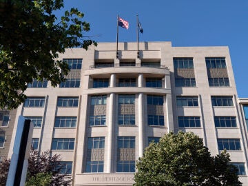 FILE -An American flag is seen upside down at the conservative Heritage Foundation in Washington, May 31, 2024. (AP Photo/Jose Luis Magana, File)