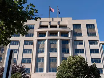 US Heritage Foundation FILE -An American flag is seen upside down at the conservative Heritage Foundation in Washington, May 31, 2024. (AP Photo/Jose Luis Magana, File)