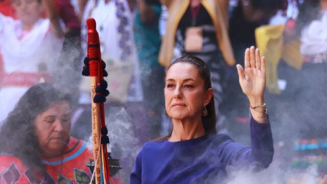 Claudia Sheinbaum Pardo, President of Mexico, participates in the ceremony to commemorate International Women's Day, Indigenous and working women: strength, struggle, and dignity, at the National Palace in Mexico City, Mexico, on March 8, 2025. Claudia Sheinbaum Pardo, President of Mexico, participates in the ceremony to commemorate International Women's Day, Indigenous and working women: strength, struggle, and dignity, at the National Palace in Mexico City, Mexico, on March 8, 2025.