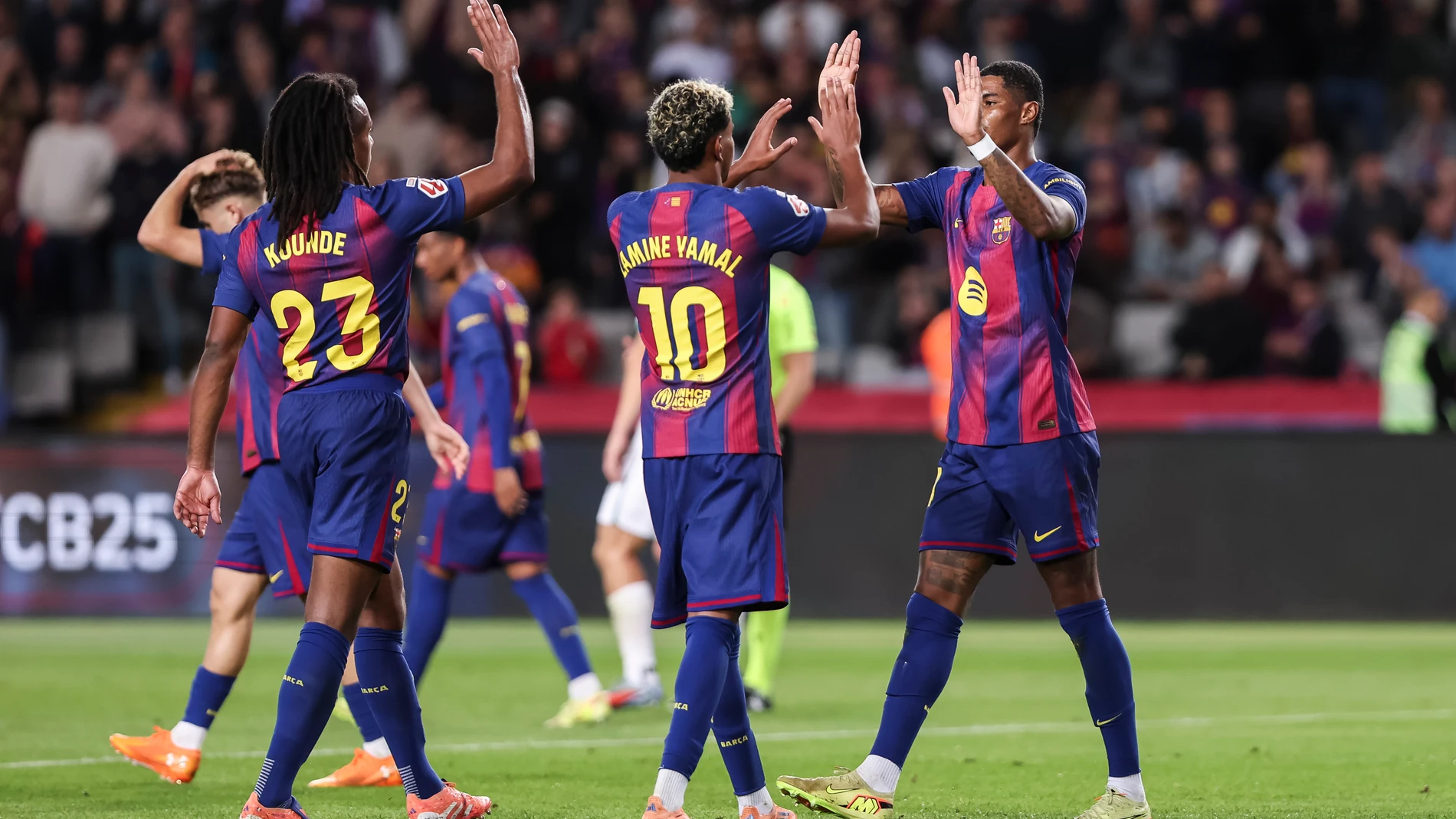 Marcus Rashford of FC Barcelona celebrates a goal with teammates during the Spanish league, La Liga EA Sports, football match played between FC Barcelona and Elche CF at Estadi Olimpic Lluis Companys on November 02, 2025 in Barcelona, Spain. AFP7 02/11/2025 ONLY FOR USE IN SPAIN