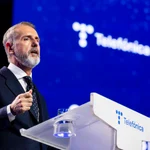 El presidente de Telefónica, Marc Murtra, durante su intervención en el Capital Markets Day de la teleco