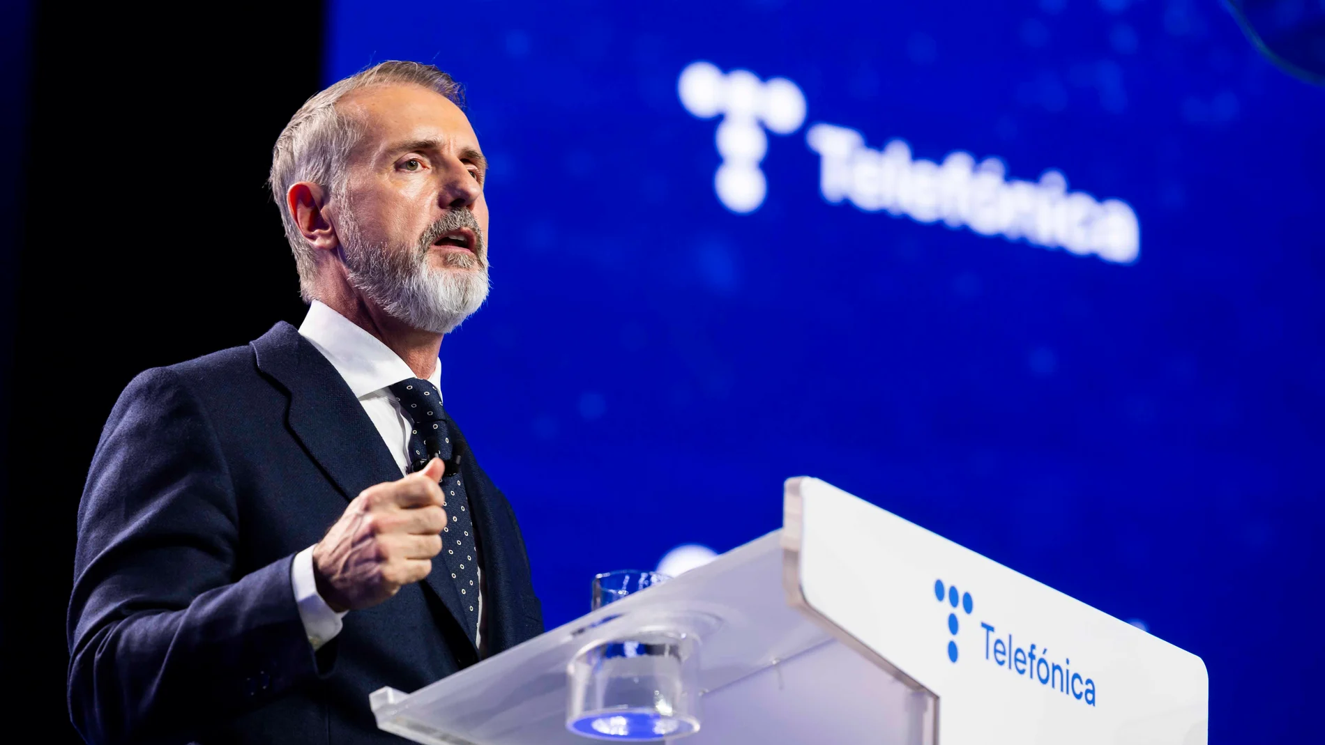 El presidente de Telefónica, Marc Murtra, durante su intervención en el Capital Markets Day de la teleco
