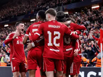 Liverpool FC v Real Madrid CF - UEFA Champions League 2025/26 League Phase MD4 Alexis Mac Allister of Liverpool FC celebrates a goal with his teammates during the UEFA Champions League 2025/26 League Phase MD4 match between Liverpool FC and Real Madrid CF at Anfield on November 04, 2025 in Liverpool, England. AFP7 04/11/2025 ONLY FOR USE IN SPAIN