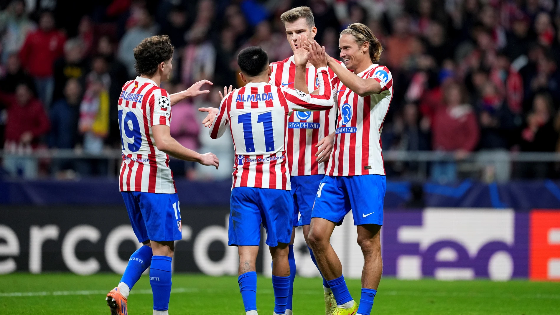 Marcos Llorente of Atletico de Madrid celebrates a goal during the UEFA Champions League 2025/26 League Phase MD4 match between Atletico de Madrid and R. Union Saint-Gilloise at Estadio Metropolitano on November 04, 2025 in Madrid, Spain. AFP7 04/11/2025 ONLY FOR USE IN SPAIN