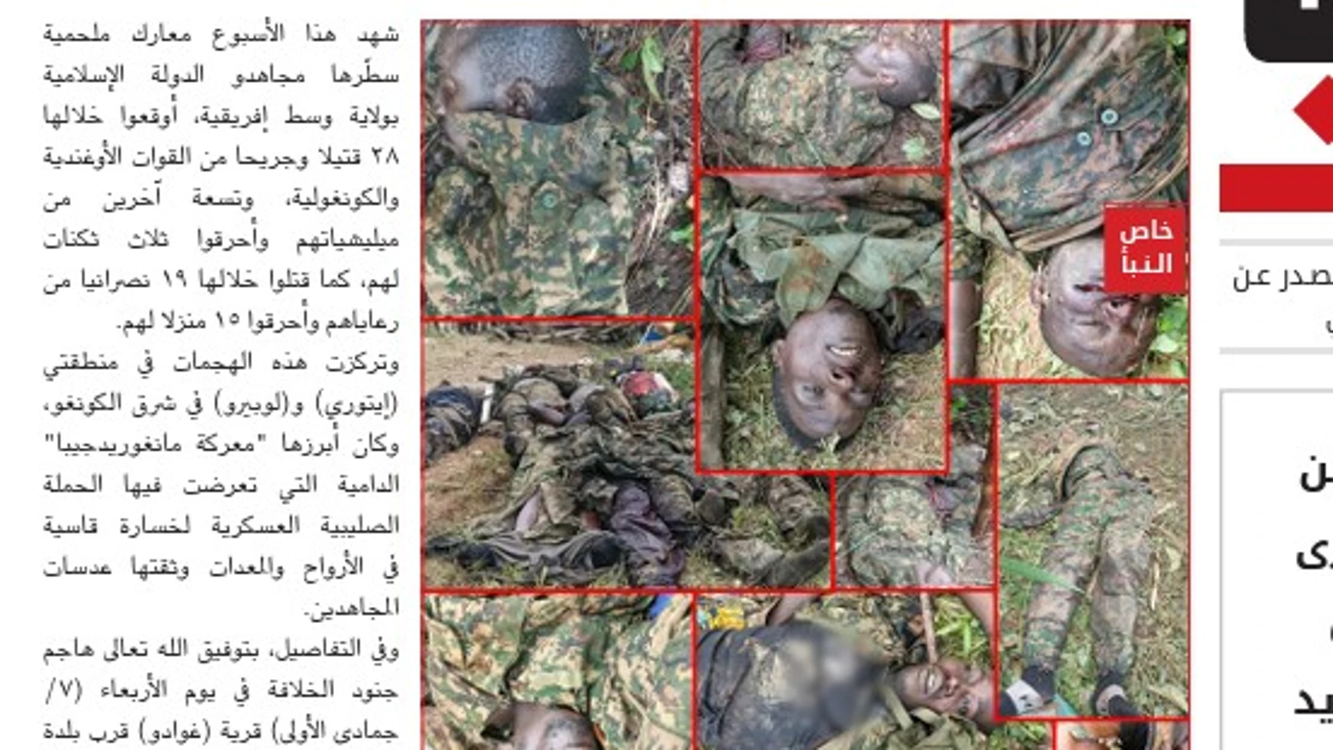 Collage con los t¡ros tros de soldos y cristianos asesinados en el Congo publicado por el Estado Islámico