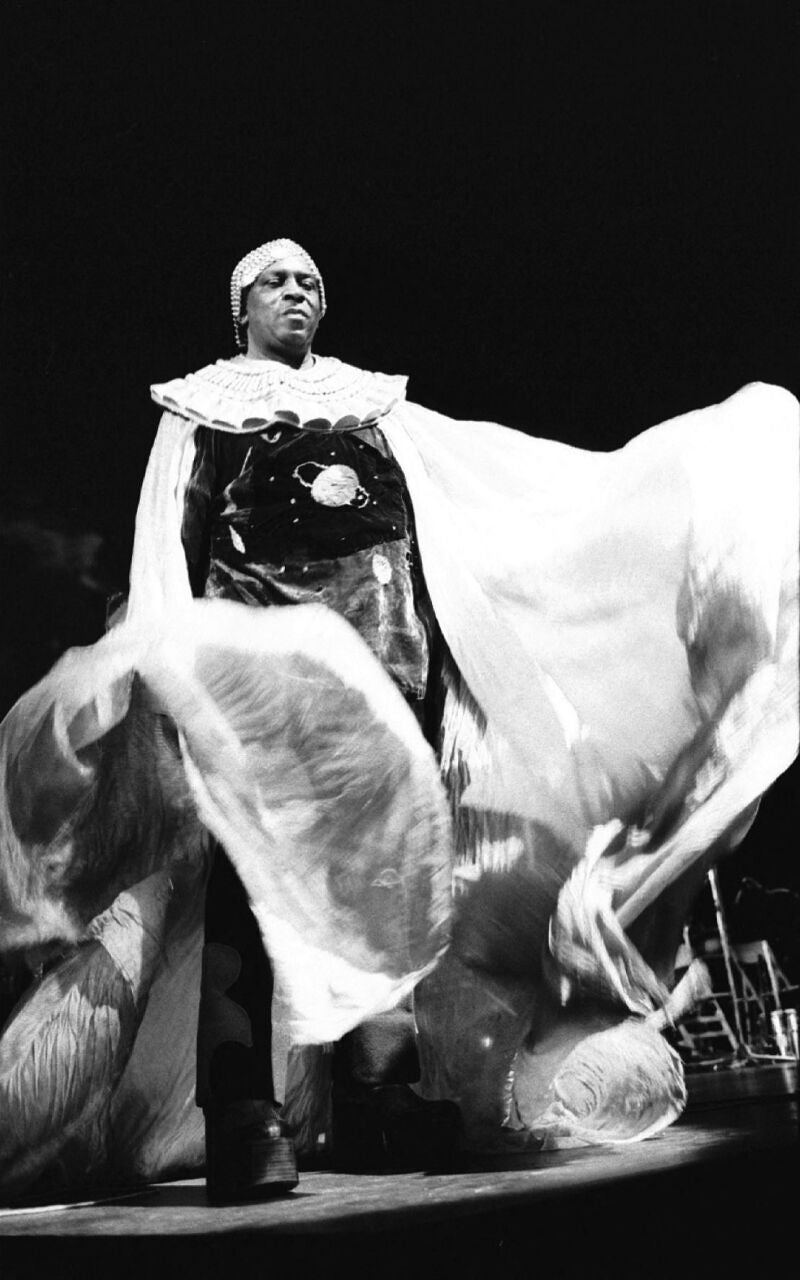 Sun Ra (1914-1993), American jazz composer and pianist, during a concert.