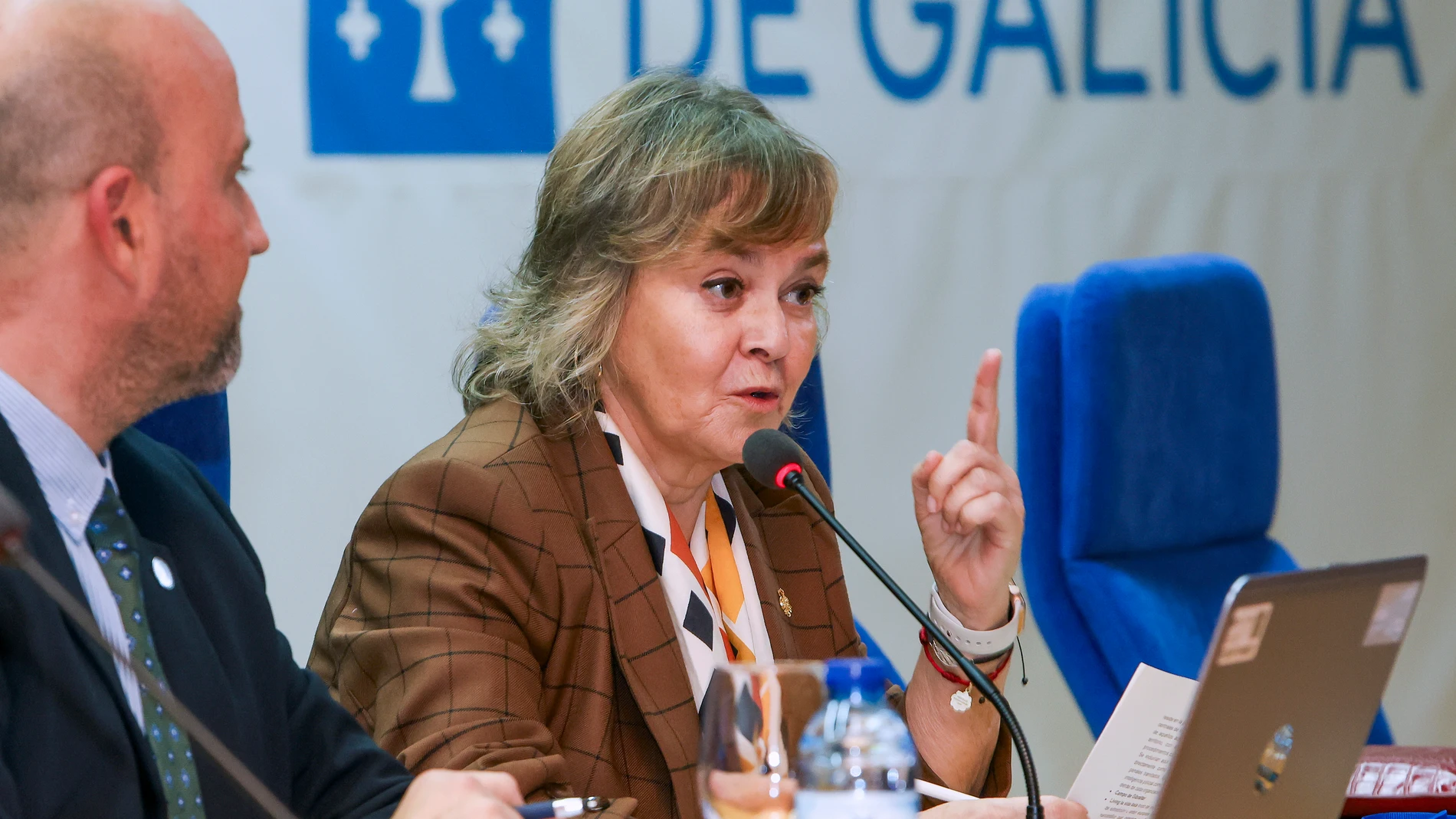 A ESTRADA (PONTEVEDRA), 07/11/2025.- La fiscal jefa antidroga de la Audiencia Nacional, Rosa Ana Morán Martínez, participa esta mañana en la segunda y última jornada del Congreso de Legislación Antinarcotráfico, organizado por la Fundación Galega contra o Narcotráfico (FGCN). EFE/ Xoán Rey