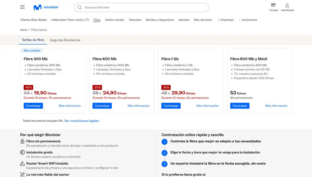 Tarifas en la web de la operadora